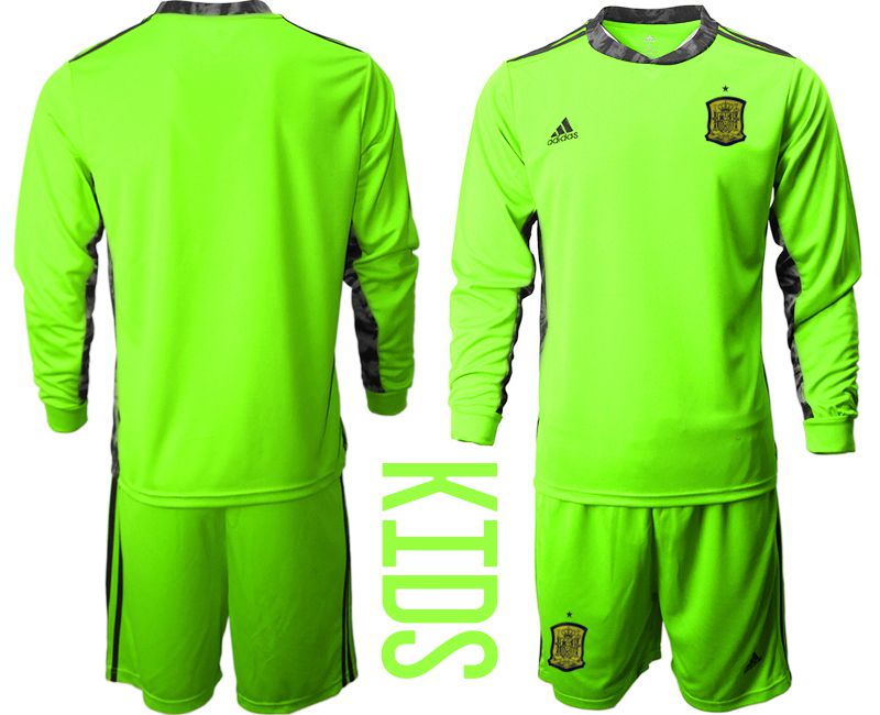 Youth 2021 World Cup National Spain fluorescent green goalkeeper long sleeve Soccer Jerseys->->Soccer Country Jersey